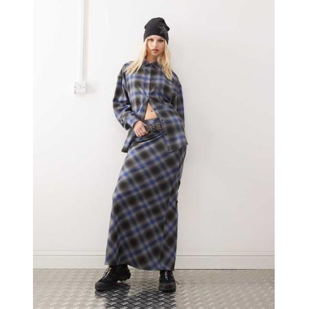 COLLUSION Maxi sliprok met ruitmotief in grijs en blauw-Veelkleurig