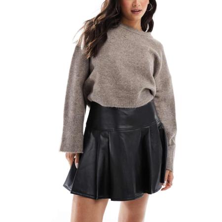 Miss Selfridge Kilt minirok van imitatieleer in zwart