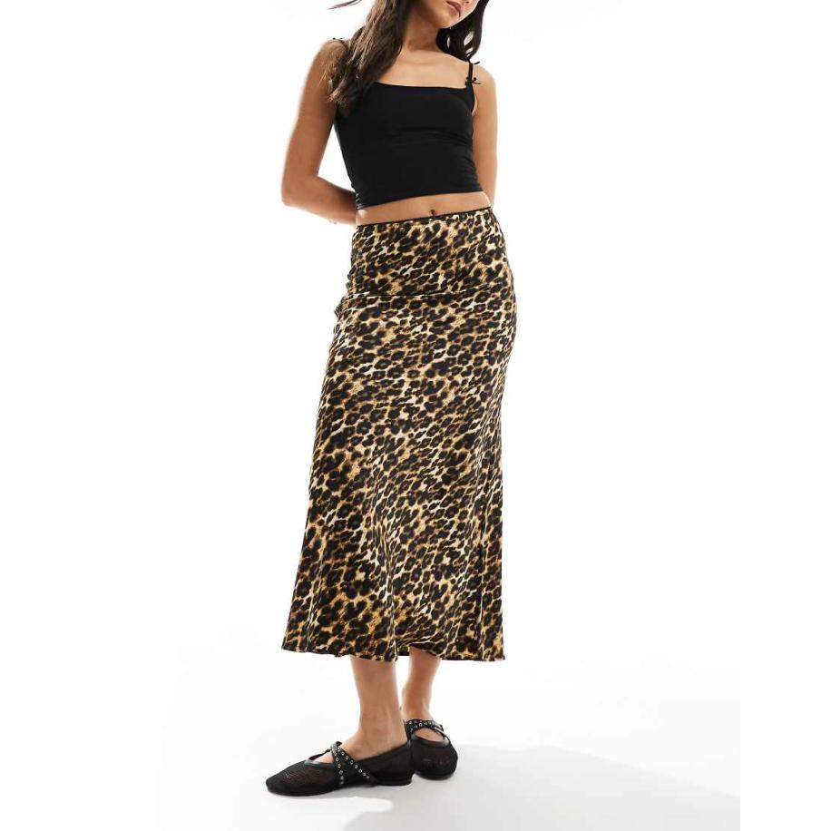 Wednesday's Girl Satijnen midaxi rok met luipaardprint in lichtbruin Bruin