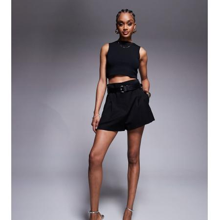 ASOS DESIGN Tall Nette short met hoge taille en riem in zwart