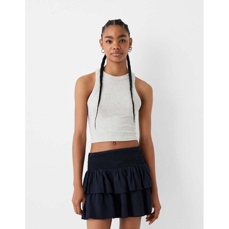 Bershka Rara minirok met gesmokte taille in marineblauw Blauw
