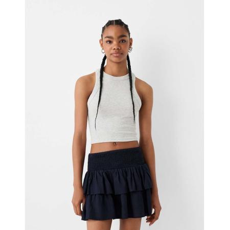 Bershka Rara minirok met gesmokte taille in marineblauw