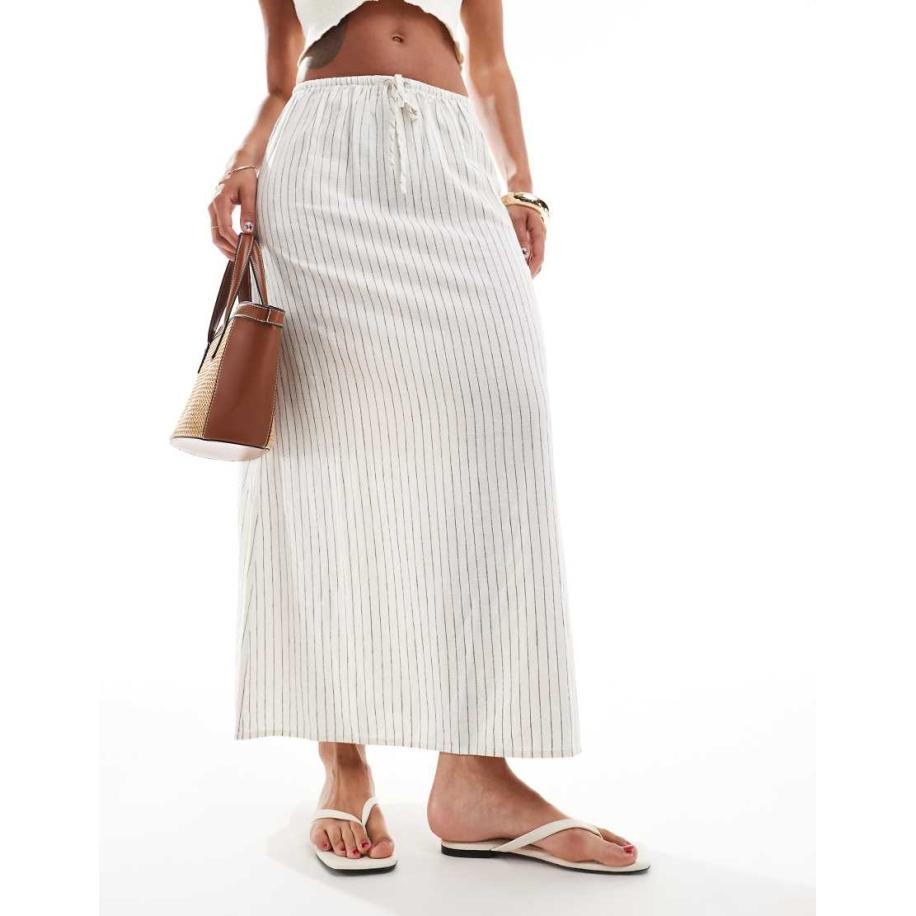 Cotton On Margot Gestreepte midirok in ecru-Veelkleurig Multicolor