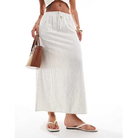 Cotton On Margot Gestreepte midirok in ecru-Veelkleurig