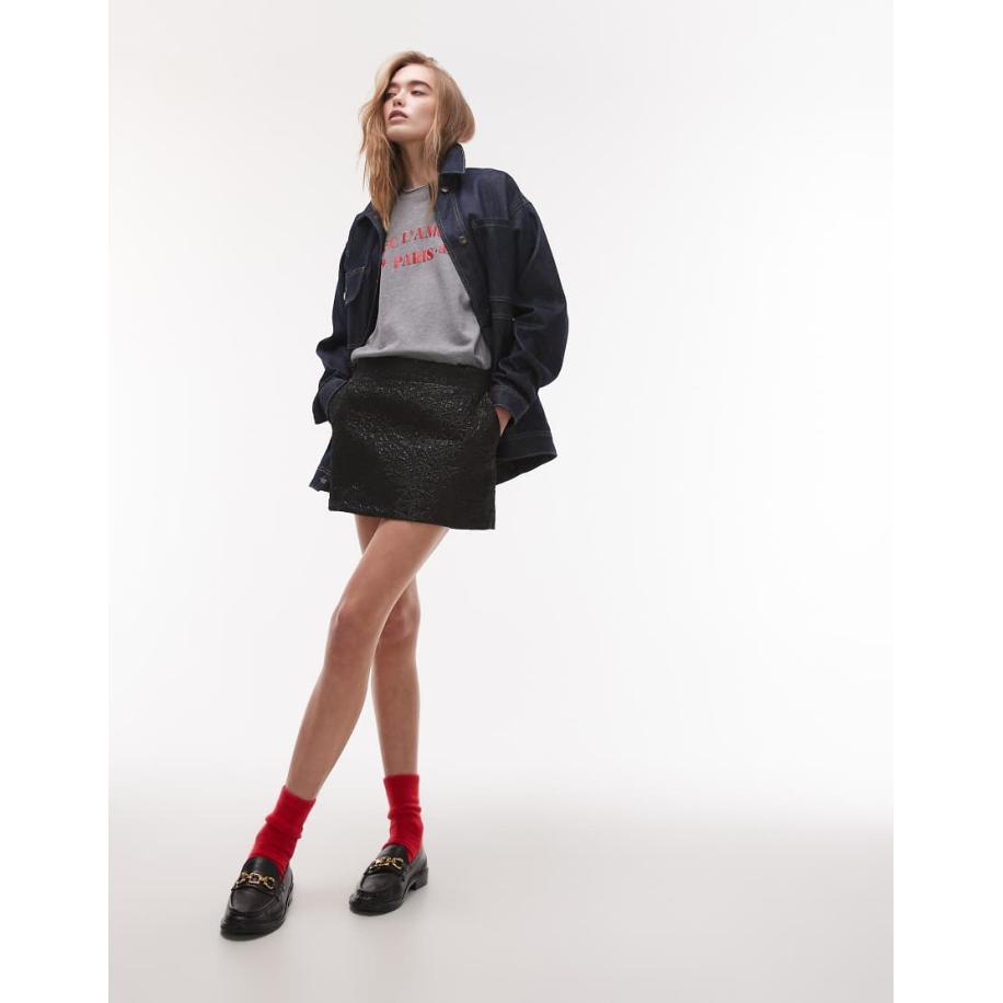 Topshop Jacquard minirok in zwart Zwart