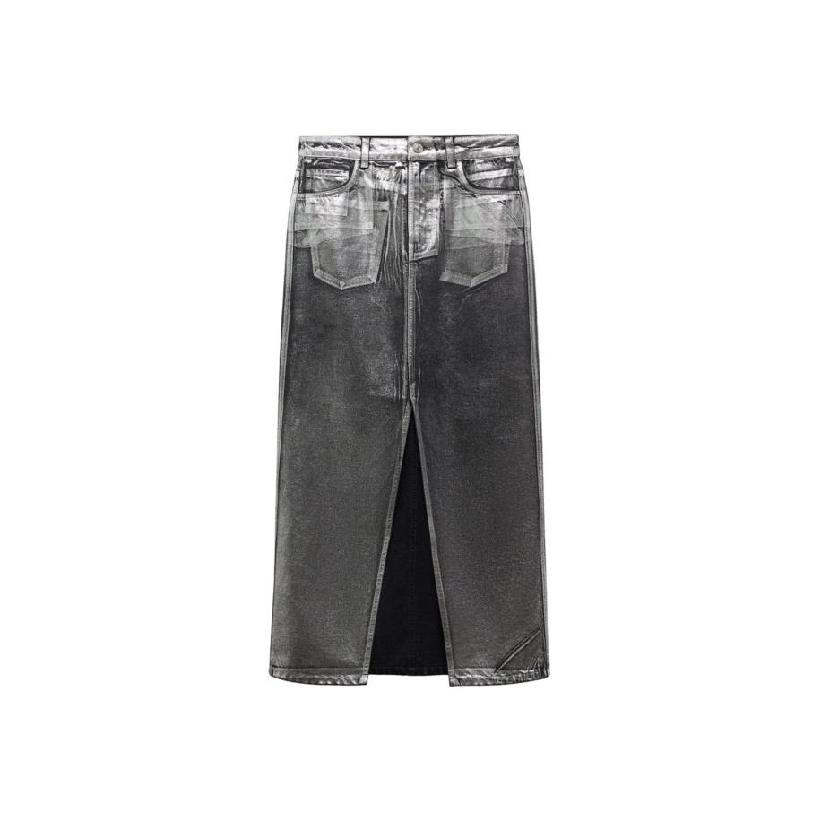 Mango MANGO Rok Shimmer zilvergrijs / black denim -