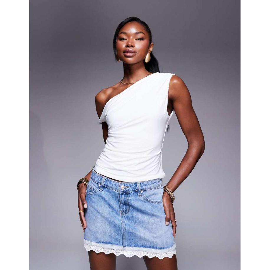 Princess Polly Denim minirok met kanten rand in middenblauw Blauw