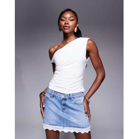 Princess Polly Denim minirok met kanten rand in middenblauw