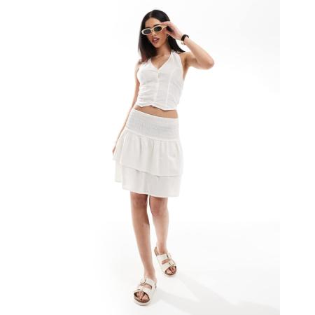 Esmée Exclusives Mini rok met ruches en gesmokte taille in wit, deel van co-ord set