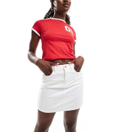 DTT Gabby Denim rok met hoge taille in wit