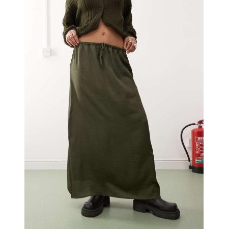 Reclaimed Vintage Satijnen maxi rok in kaki-Groen