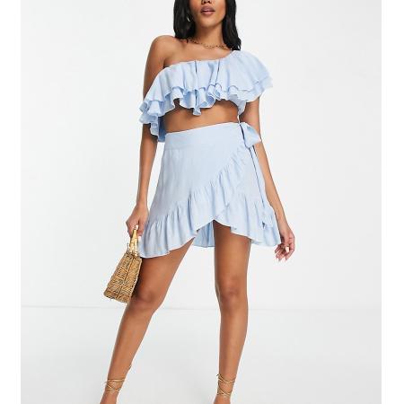 Esmee Exclusives Mini strandrok met overslag en ruches in zwart, deel van co-ord set-Blauw