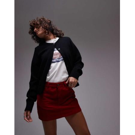 Topshop Korte minirok van denim corduroy in bordeauxrood