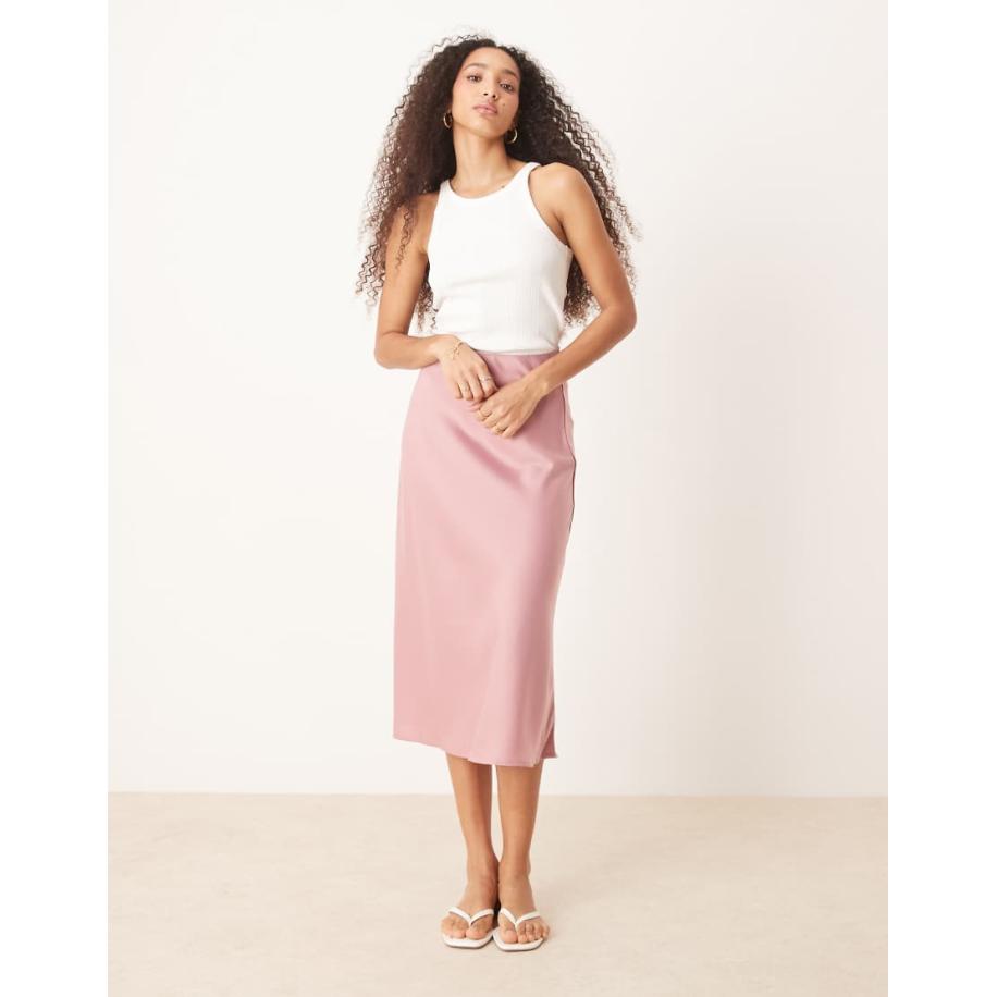 YAS Satijnen midi rok in lila roze Roze