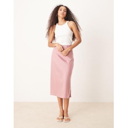 YAS Satijnen midi rok in lila roze