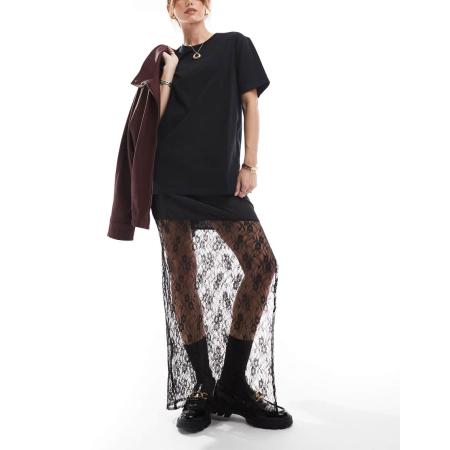 New Look Soepele midi rok van kant in zwart