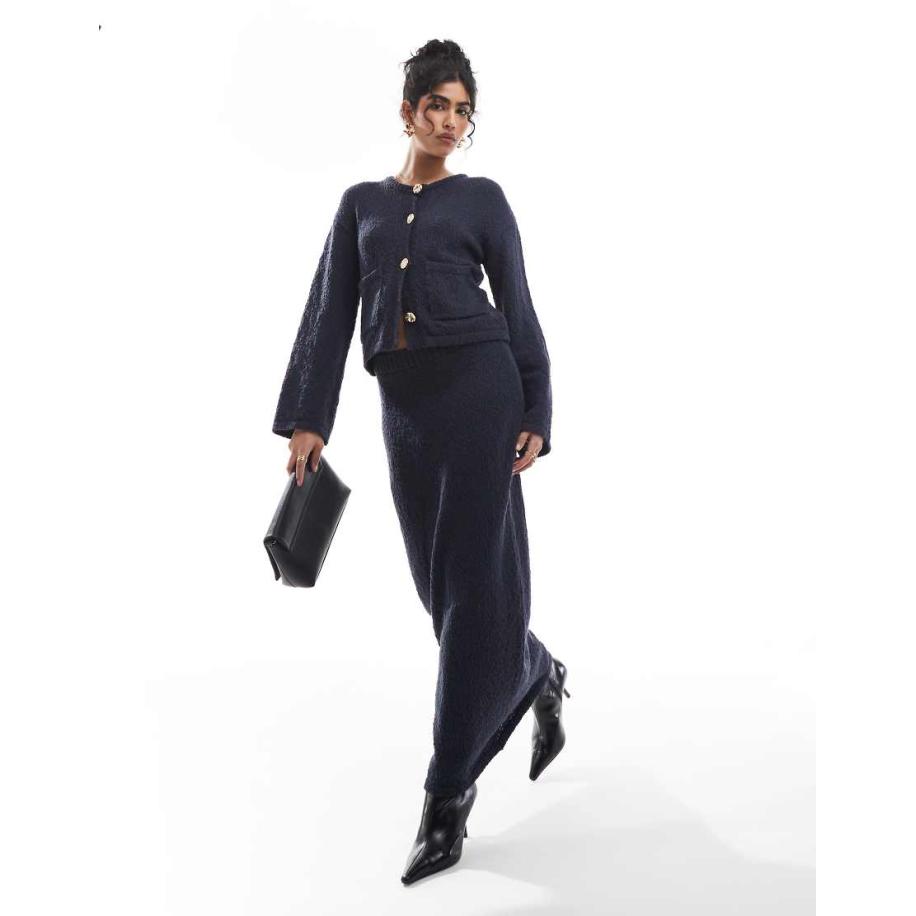 4th & Reckless Gebreide maxi-rok met textuur in marineblauw, deel van co-ord set Blauw