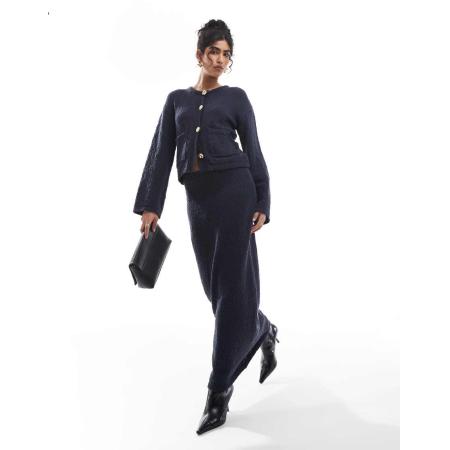 4th & Reckless Gebreide maxi-rok met textuur in marineblauw, deel van co-ord set