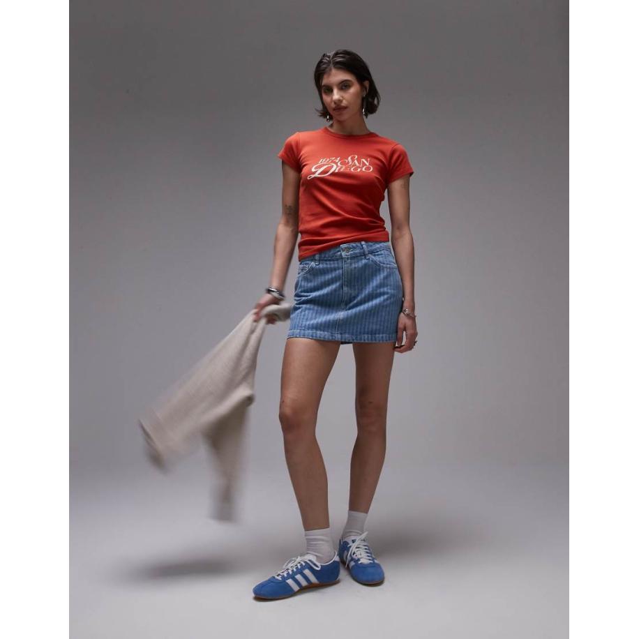 Topshop Korte denim minirok in gebleekte streep-Blauw Blauw