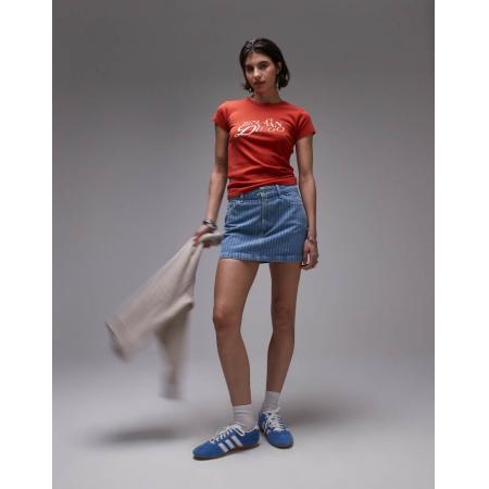 Topshop Korte denim minirok in gebleekte streep-Blauw