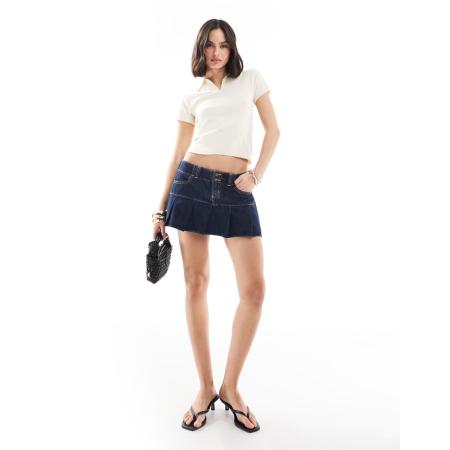 Hollister Geplooide micro mini rok in donker denim-Blauw