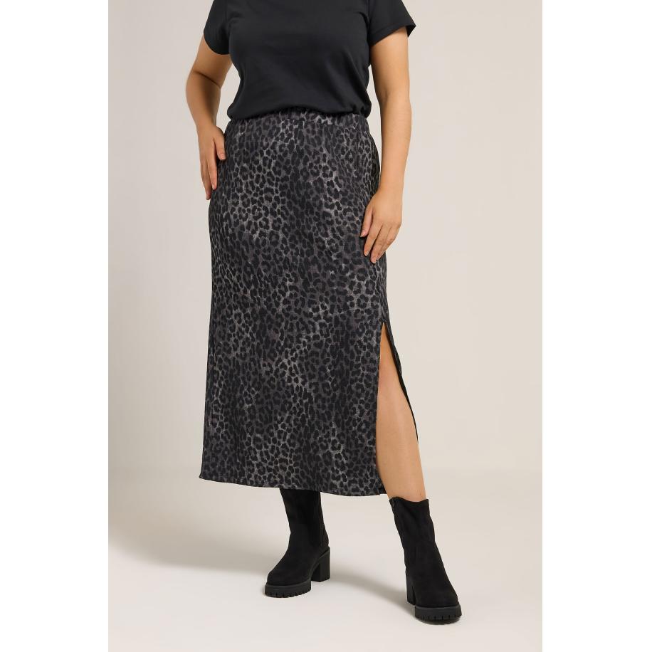 Yours Curve Grijze Luipaardprint Getextureerde Tube Rok Size 52 Grijs