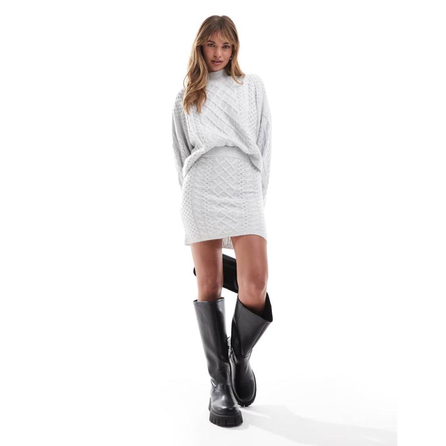 Miss Selfridge Gebreide mini rok met kabels in gemêleerd grijs, deel van co-ord set Grijs