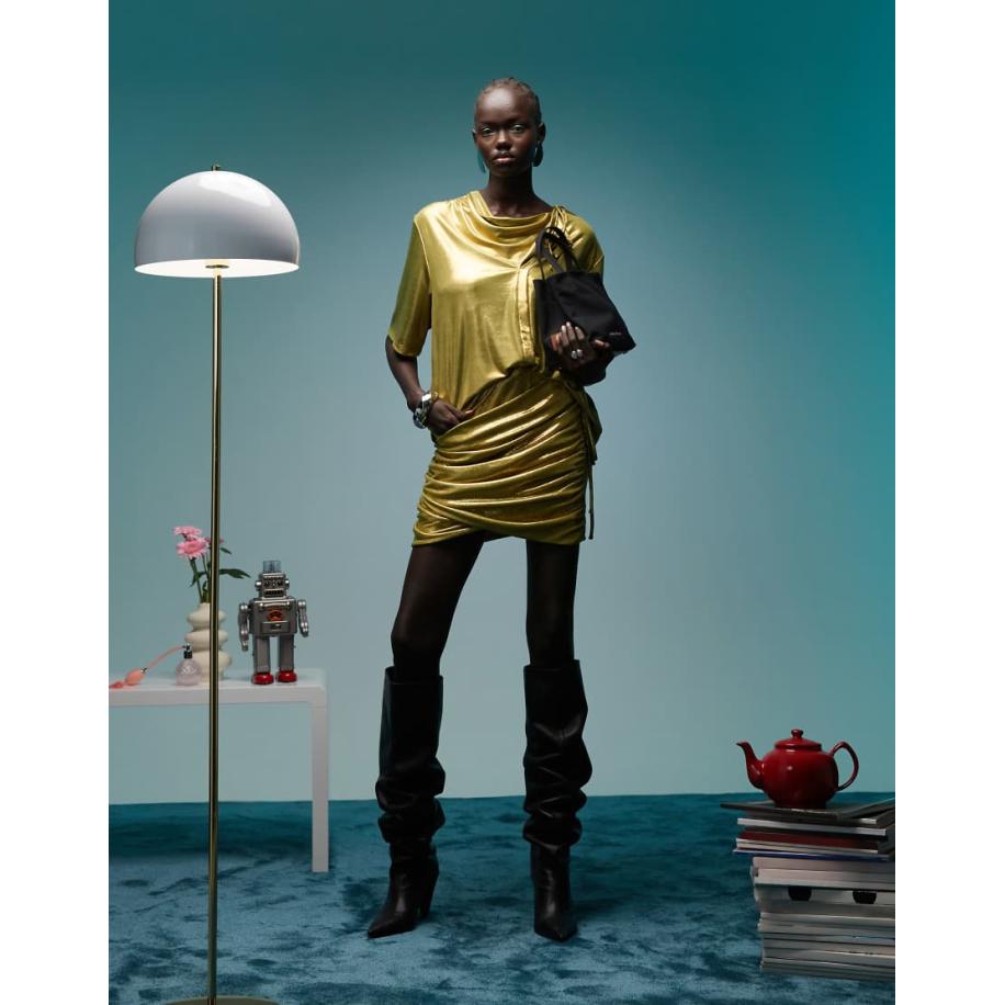 BIMBA Y LOLA Minirok met ruches in metallic olijfgroen, deel van co-ord set Groen