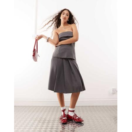 COLLUSION Elegante geplooide kilt in grijs, deel van co-ord set