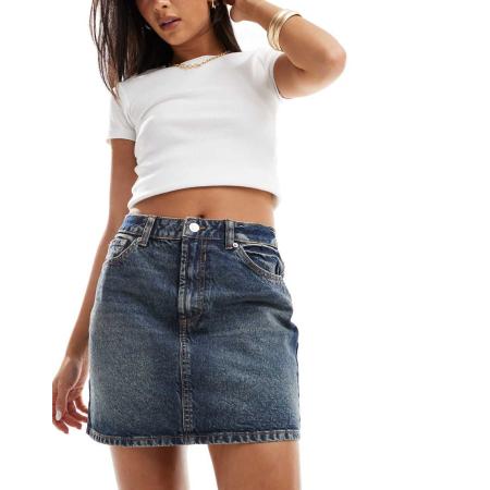 ASOS DESIGN Denim mini rok met hoge taille in vintage blauw