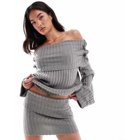 SNDYS Geribde mini rok in grijs, deel van co-ord set