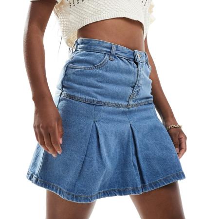 In The Style Denim mini rok met plooien in blauw
