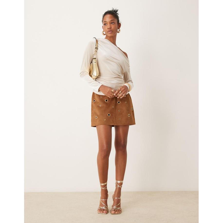 ASOS DESIGN Minirok van suedette met oogjes in bruin Bruin