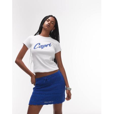 Topshop Gebreide gehaakte rara mini rok in kobaltblauw-Groen