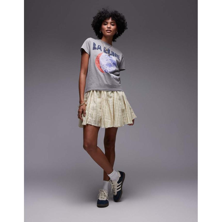 Topshop Katoenen minirok met godets in geel en groene streep Geel