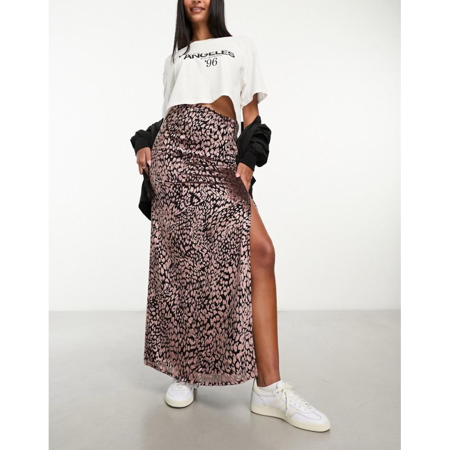 Miss Selfridge Fluwelen devore maxi rok in dierenprint-Veelkleurig Multicolor