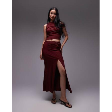 Topshop Gerimpelde maxirok in bordeauxrood, deel van co-ord set