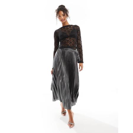 ONLY Geplooide maxi rok in grijs metallic