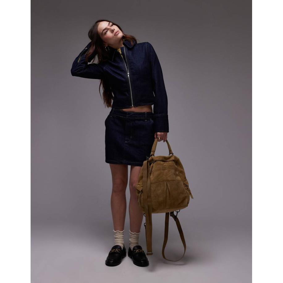 Topshop Korte denim minirok met wassing in indigo-Blauw Blauw