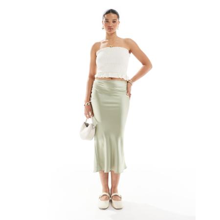 New Look Schuingesneden satijnen midi rok in saliegroen