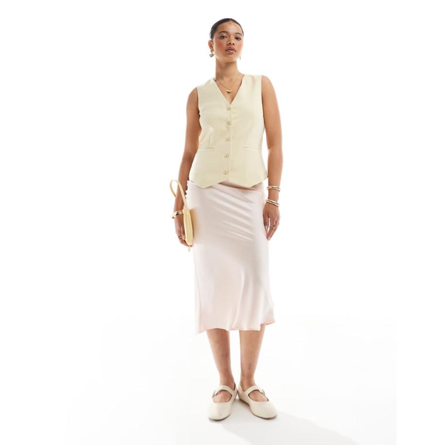 New Look Schuingesneden satijnen midi rok in lichtroze Roze