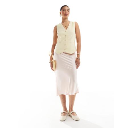 New Look Schuingesneden satijnen midi rok in lichtroze