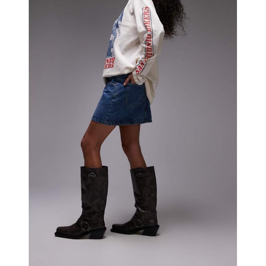 Topshop Korte denim mini rok in middenblauw Blauw