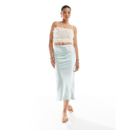 New Look Schuingesneden satijnen midi rok in lichtblauw