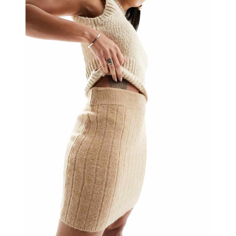 Miss Selfridge Grofgebreide rok met rib in camel-Neutraal Multicolor