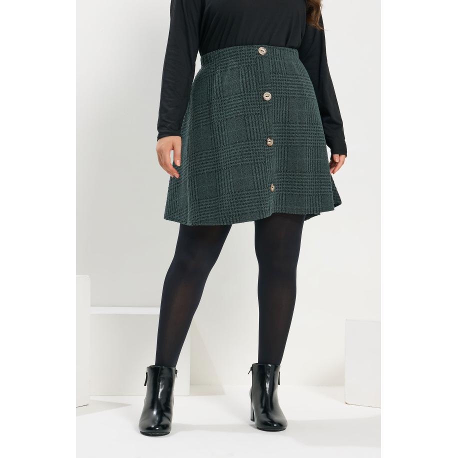 Yours Curve Groene Geruite Minirok Met Knoopsluiting Size 66-68 Groen
