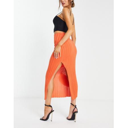 Pretty Lavish Licht gebreide midirok in oranje, deel van co-ord set-Roze