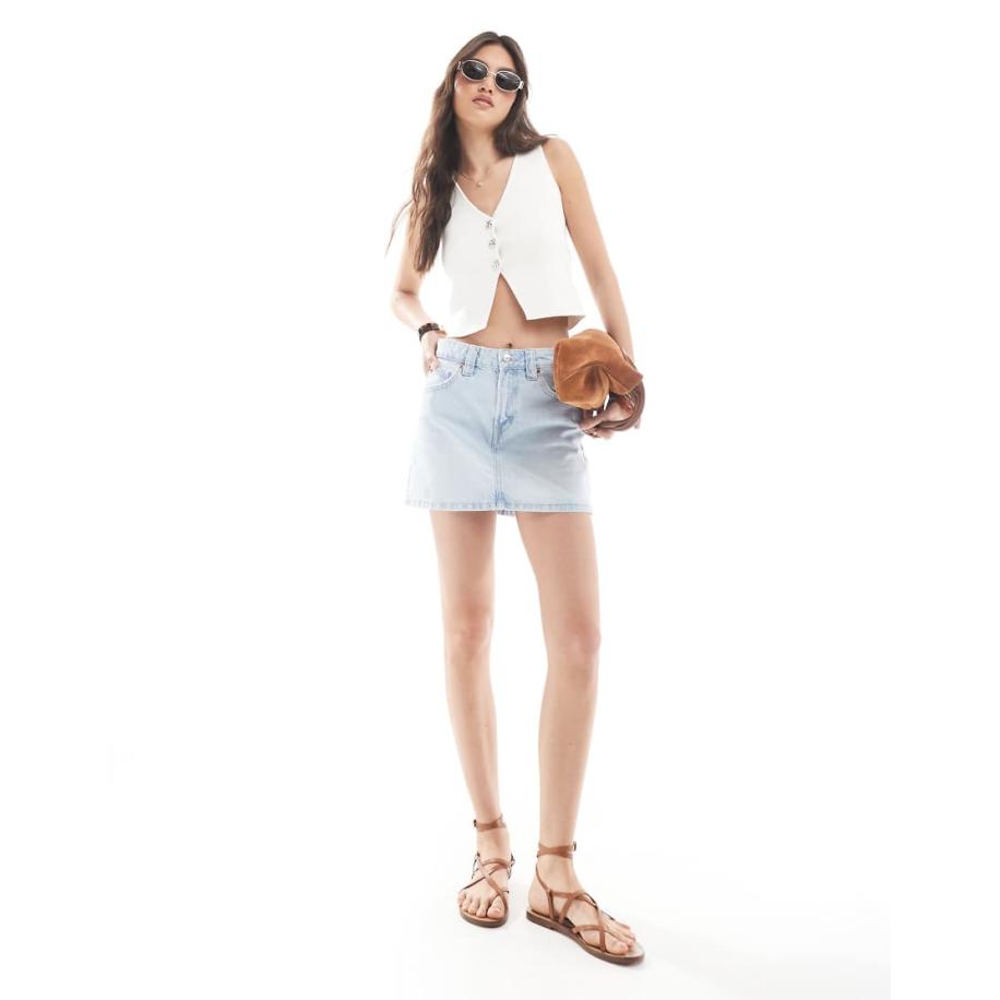 Stradivarius Denim mini rok in lichtblauw Blauw