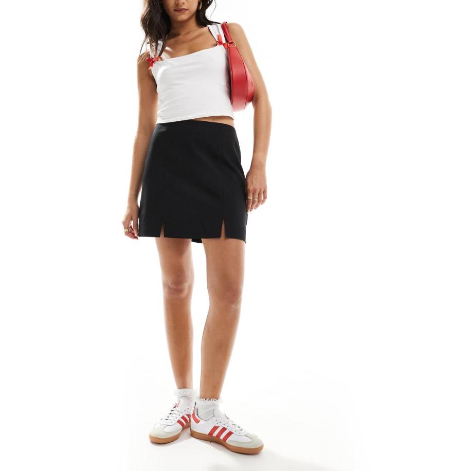 ASOS DESIGN Elegante mini rok met splitten in zwart Zwart