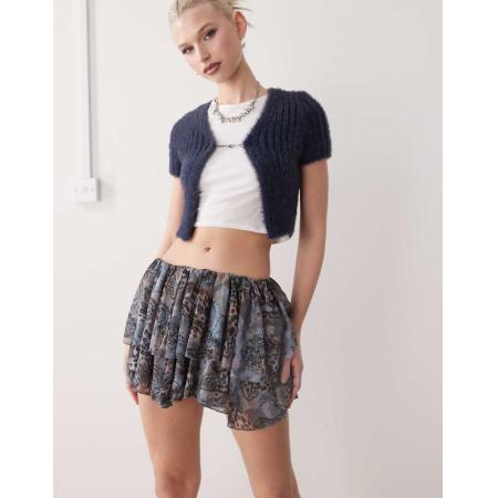 Monki Mini rok met stroken in bruine paisleyprint